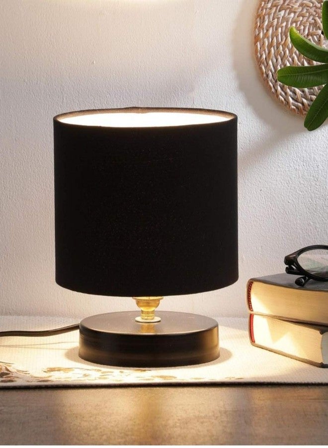 tu casa Minimalist Black Metal Table Lamp with Cotton Shade | Elegant Bedside & Desk Lamp for Bedroom, Living Room, Office & Home Décor (9 Inch) - Image 1